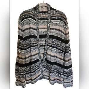 FYLO OPEN FRONT TEXTURED GRAY BLACK TAN CARDIGAN SWEATER SIZE MEDIUM EUC